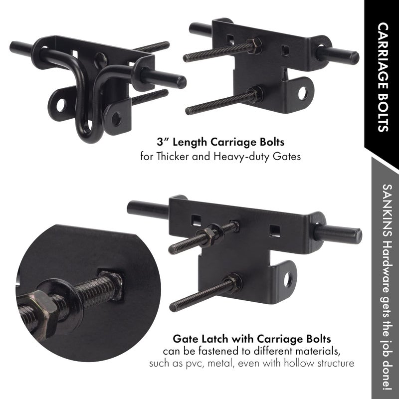 SANKINS Slide Bolt Gate Latch,Sliding Bolt Door Lock with Padlock Hole, Heavy Duty Hardware Gate Latch for Wooden Fence,shed Door,Yard Door,Barn Door,Outdoor Latch| Solid Thickened Steel,Black - Image 3